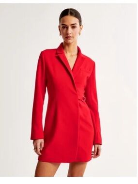 Abercrombie & Fitch Side Belt Blazer Mini Dress Red Long Sleeve Size XST XS Tall